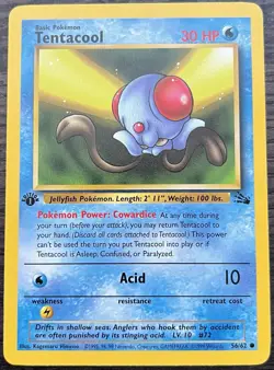 Tentacool 1st Edition Pokemon TCG Base Set Fossil Common Light Play LP - Image 1