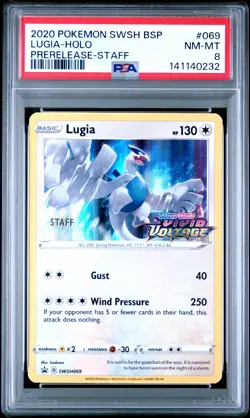 2020 POKEMON SWSH BLACK STAR PROMO PRERELEASE-STAFF #069 LUGIA-HOLO PSA 8 - Image 1