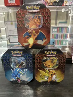 Lot Of 3 Pokemon Hidden Fates Tins Art Set - Charizard Raichu Gyarados GX - New! - Image 1
