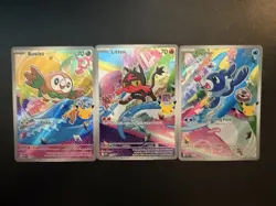 Pokemon First Partner Illustration Collection Gen 7 Litten Rowlet Popplio Set NM - Image 1