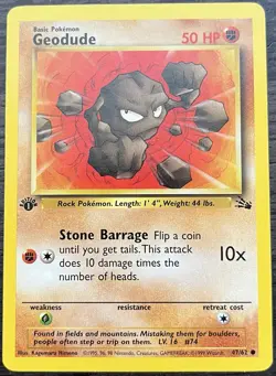 1st Edition Geodude 47/62 Pokemon TCG WOTC Base Set Fossil Common LP - Image 1