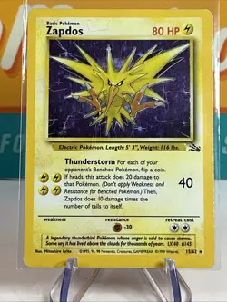 Zapdos #15 *Corrected* Holo Rare Variant Pokemon Fossil 1999 HP - Image 2