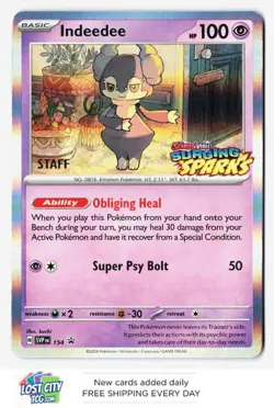 Indeedee 154 (Prerelease STAFF) - Pokemon Surging Sparks Stamped Promo Holo NM - Image 1