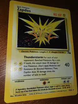 Pokemon Zapdos Fossil 1999 15/62 Basic 80 HP Holo Rare 40 Attack Card - Image 1