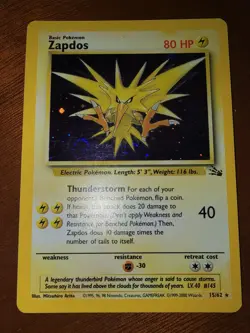 Pokemon Zapdos Fossil 1999 15/62 Basic 80 HP Holo Rare 40 Attack Card - Image 3
