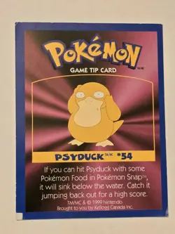 1999 Pokemon Game Tip Card - Psyduck #54 - Kellogg's Canada Inc. Pokemon LP - Image 1