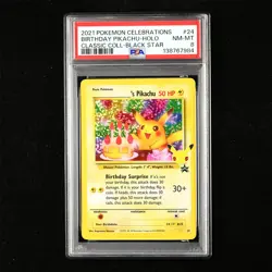 PSA 8 NM-MT 2021 Pokemon ENG Birthday Pikachu #24 Holo - Image 1
