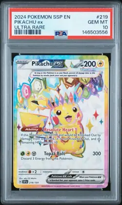 2024 Pokemon Pikachu TCG Surging Sparks EX 219/191 Full Art Ultra Rare PSA 10 - Image 1