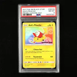 PSA 8 NM-MT 2017 Pokemon ENG Ash's Pikachu SM108 Promo - Image 1