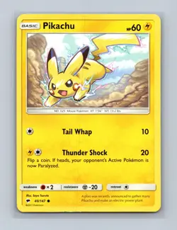 Pikachu 40/147 Common Burning Shadows Pokemon Lightly Played - Image 1