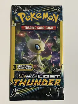 Lost Thunder 3 Card Booster Pack Pokemon TCG Celebi Artwork Brand New Sealed Nm - Image 1