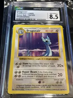 1999 POKEMON BASE SET - SHADOWLESS #18/102 DRAGONAIR CGC 8.5 - Image 1