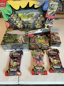 Pokemon Sealed Mega Lot Lucario Poster + Perfect Order ETB/BoosterBundle/Sleeves - Image 1