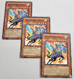 YuGiOh TCG 3 x Gladiator Beast Equeste TDGS-EN024 Common Unlimited Edition NM - Image 1