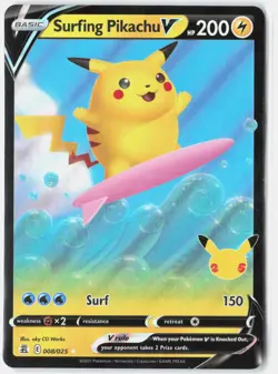 Surfing Pikachu V 008/025 Holo V Rare Celebrations Pokemon Holo NM - Image 1