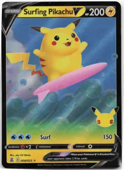 Pokemon Surfing Pikachu V 008/025 Celebrations Ultra Rare Holo - Image 1