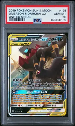 2019 POKEMON SUN & MOON UNIFIED MINDS #125 UMBREON & DARKRAI GX PSA 10 - Image 1