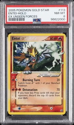 2005 POKEMON EX UNSEEN FORCES GOLD STAR #113 ENTEI-HOLO PSA 8 - Image 1
