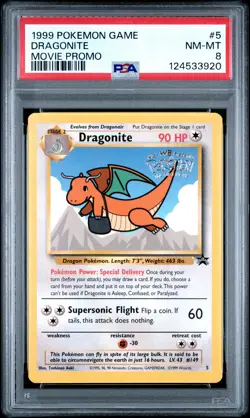 1999 POKEMON GAME MOVIE PROMO #5 DRAGONITE PSA 8 - Image 1