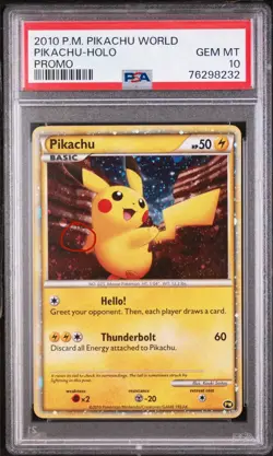 2010 VINTAGE PW POKEMON WORLD PIKACHU HOLO ENGLISH 🌀 HAND SWIRL 🌀PSA 10 - Image 2