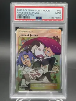 2019 POKEMON SUN & MOON HIDDEN FATES #68 FULL ART/JESSIE & JAMES PSA 9 - Image 1