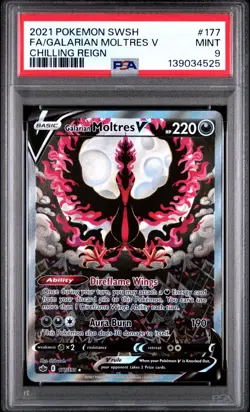 2021 POKEMON CHILLING REIGN 177/198 GALARIAN MOLTRES V FULL ART PSA 9 MINT - Image 1