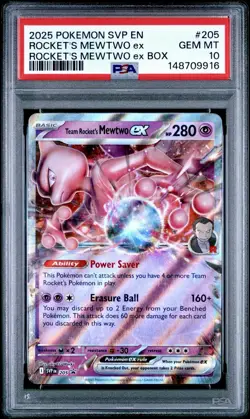 2025 Pokemon SV Black Star Promos Team Rocket's Mewtwo ex #205 PSA 10 GEM MINT - Image 1