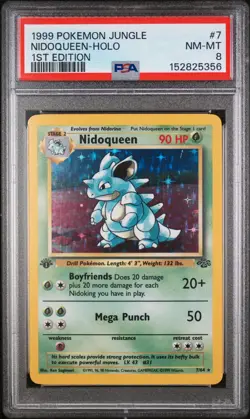 NIDOQUEEN HOLO 7/64 1ST EDITION JUNGLE POKEMON PSA 8 - Image 1