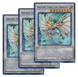 Yugioh Ancient Fairy Life Dragon x 3 1st Edition Super Rare NM - Free Holo Card - Image 1