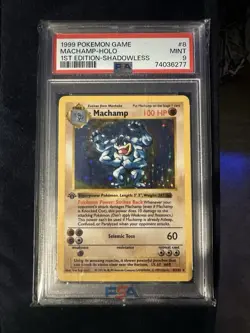 Pokemon TCG Machamp Holo 1st Edition Shadowless Card Base Set 8/102 PSA 9 Mint - Image 1