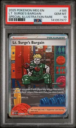 2025 POKEMON MEGA EVOLUTION SPECIAL ILLUSTRATION RARE LT. SURGE'S BARGAIN PSA 10 - Image 1