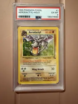 POKEMON 1999 Fossil 1st Edition Prerelease AERODACTYL Holo #1 PSA 6 RARE - Image 1