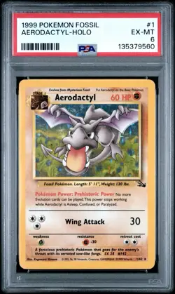 POKEMON 1999 Fossil 1st Edition Prerelease AERODACTYL Holo #1 PSA 6 RARE - Image 4