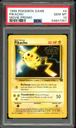 PSA 10 GEM MINT Pikachu 4 Movie Promo WB Pokemon Card - Image 1