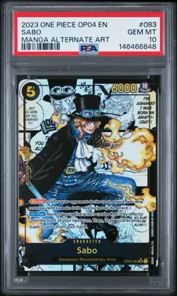 2023 ONE PIECE OP04-KINGDOMS OF INTRIGUE MANGA ALTERNATE ART #083 SABO PSA 10 - Image 1