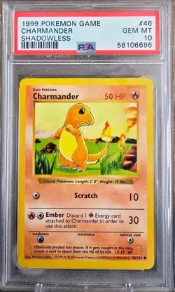Pokemon Card 1999 Charmander 046/102 Shadowless PSA 10 - Image 1