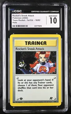 Pokemon Rocket's Sneak Attack Team Rocket 1st Edition Holo Rare #16 CGC 10 - Image 1