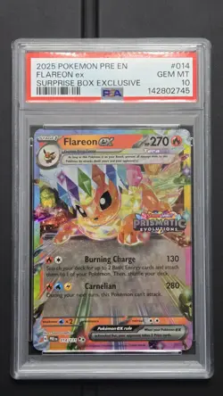 Pokemon - Flareon ex 014 Prismatic Evolutions Stamp **PSA 10** Surprise Box - Image 1
