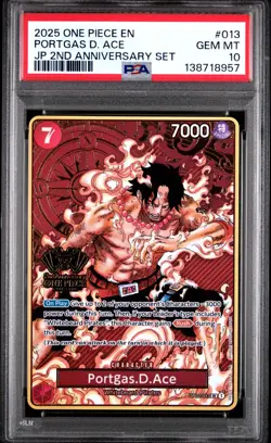 2025 ONE PIECE OP02-013 JAPANESE 2ND ANNIVERSARY SET PORTGAS D. ACE ENG PSA 10 - Image 1