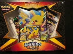Pokemon TCG Shining Fates Pikachu V Collection Box 4 Booster Packs With Card - Image 1