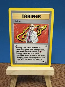 Pokemon TCG Blaine 100/132 Gym Challenge Rare WOTC Vintage Trainer Card - Image 1