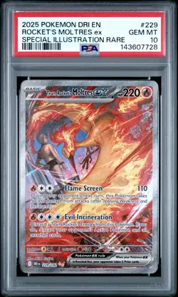2025 POKEMON DRI EN-DESTINED RIVALS #229 TEAM ROCKET'S MOLTRES EX PSA 10 - Image 1