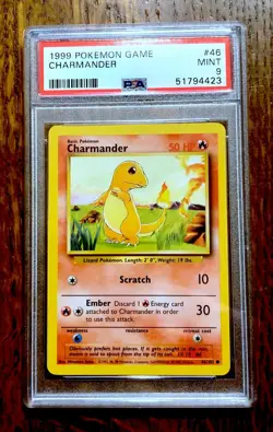 PSA 9 MINT ~ CHARMANDER #46 ~ 1999 Pokemon Base Set Unlimited ~ WOTC Low Pop 950 - Image 1
