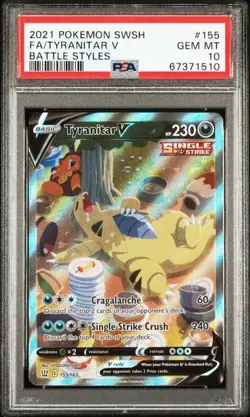 Pokemon Sword & Shield Battle Styles 155/163 Tyranitar V PSA 10 - Image 1