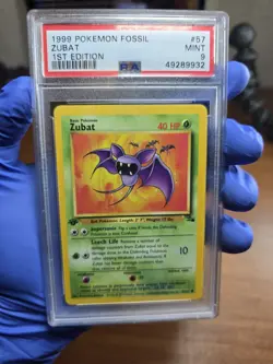 PSA 9 MINT 1999 Pokemon TCG Game 1st Edition Fossil Zubat 57 WOTC - Image 1