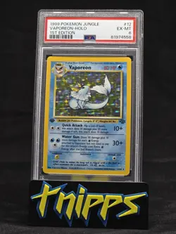 1999 Pokemon WOTC 1st Edition Jungle Vaporeon 12/64 Holo Rare EX-MINT PSA 6 - Image 1