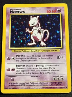 Mewtwo 10/102 Pokemon TCG Base Set Holo Foil Rare Vintage Card Lightly Played LP - Image 1