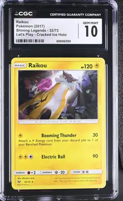 Pokemon Raikou Cracked Ice Holo 32/73 CGC Gem Mint 10 Shining Legends Let's Play - Image 1