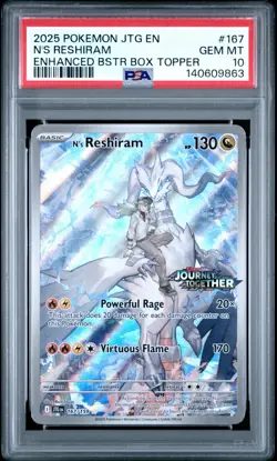 2025 Pokemon JTG En Enhanced Bstr Box Topper #167 N's Reshiram PSA 10 GEM MINT - Image 1