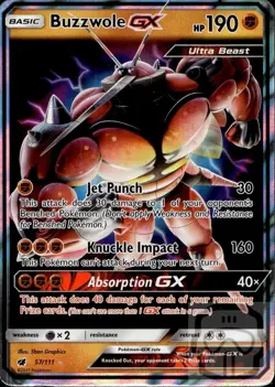 Buzzwole GX 57/111 Holo GX Rare Crimson Invasion Pokemon MP - Image 3